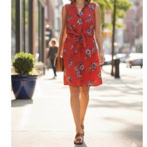 Banana Republic Orange Blue Floral Sleeveless Button Up Tie-Waist Mini Dress